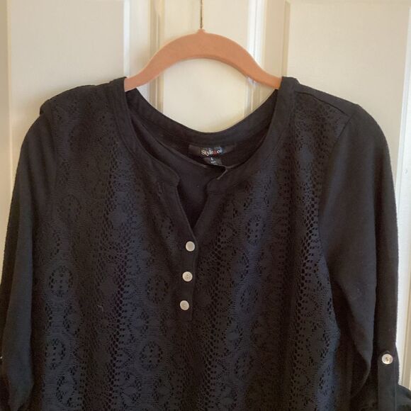 NWOT. Style & Co. (a Macy’s brand) Women’s L /S Black Layered Top - Picture 4 of 10